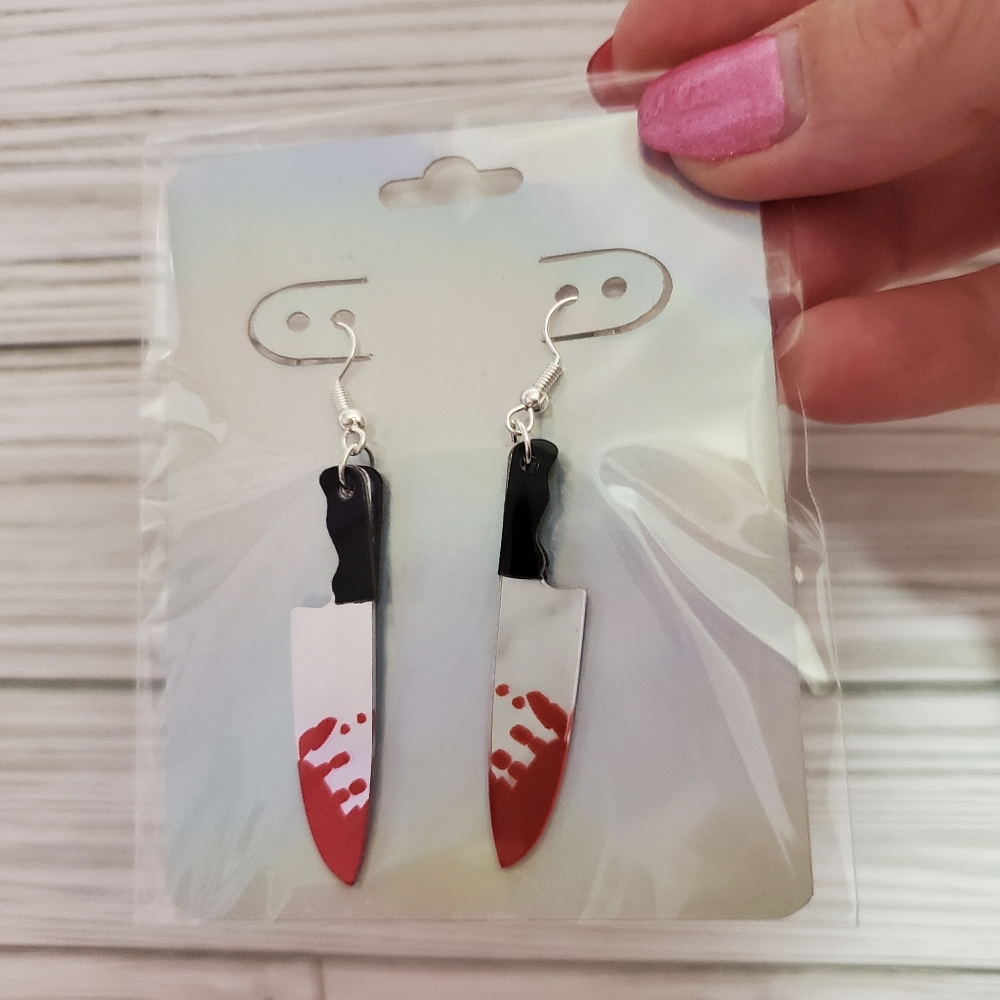 Halloween Earrings Bloody Knife